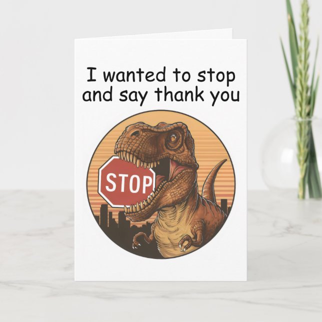 trex biting on stop sign card (Front)
