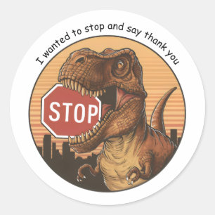 trex biting on stop sign classic round sticker