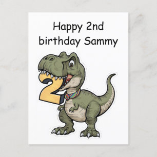 trex biting on the number 2 postcard