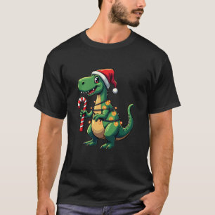 TRex Christmas Lights Dinosaur Holiday Santa Hat  T-Shirt
