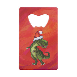 TRex Dino in Santa Hat on Red