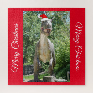 TREX Dino saur wearing a Santa Claus Hat Jigsaw Puzzle