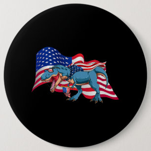 TRex Dinosaur American Flag 4Th Of July Independen 6 Cm Round Badge