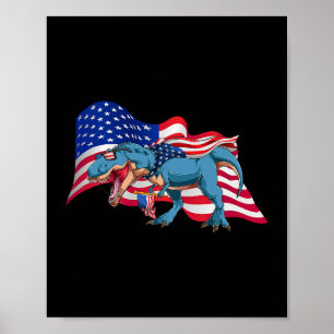 TRex Dinosaur American Flag 4Th Of July Independen Poster