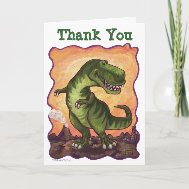 TRex Dinosaur B-Day Thank You Card (Front)