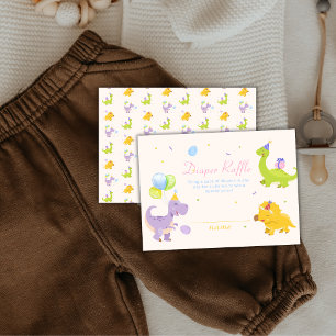 Trex Dinosaur Balloon Diaper Raffle Baby Shower Enclosure Card