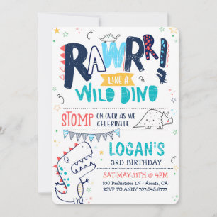 TREX Dinosaur Birthday Invitation Roar Wild DINO