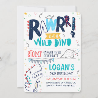 TREX Dinosaur Birthday Invitation Roar Wild DINO