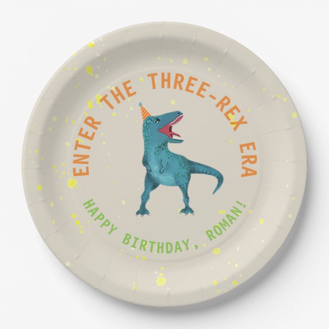 Trex Dinosaur Birthday Party Plates (Front)