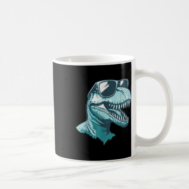 Trex Dinosaur Dino Wearing Sungles Funny Graphic  Coffee Mug (Right)