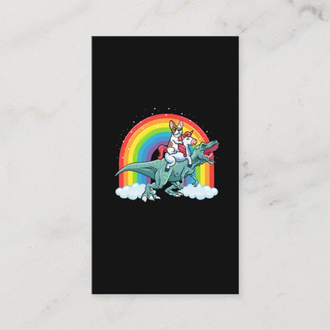Trex Dinosaur French Bulldog Unicorn Rainbow Business Card (Front)