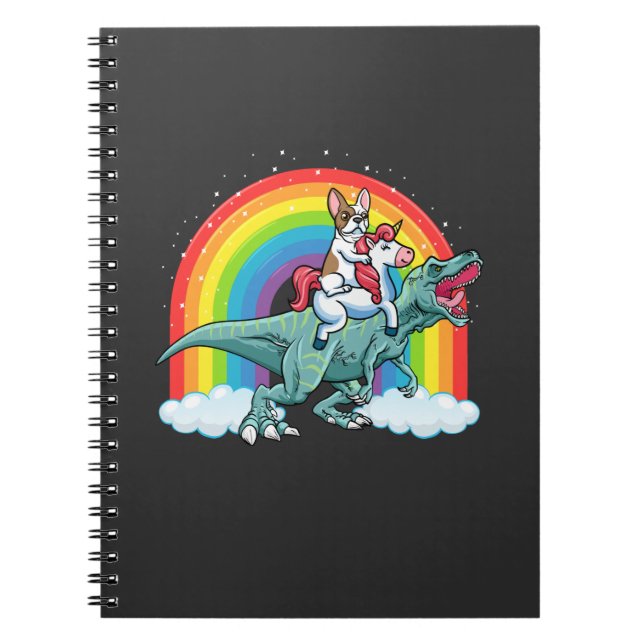 Trex Dinosaur French Bulldog Unicorn Rainbow Notebook (Front)
