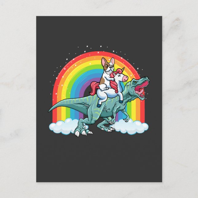 Trex Dinosaur French Bulldog Unicorn Rainbow Postcard (Front)