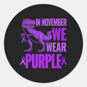 Trex Dinosaur In November We Wear Purple Epilepsy Classic Round Sticker