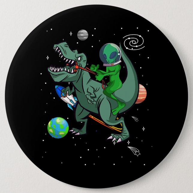 TRex Dinosaur In the Outer Space Astronaut Alien 6 Cm Round Badge (Front)