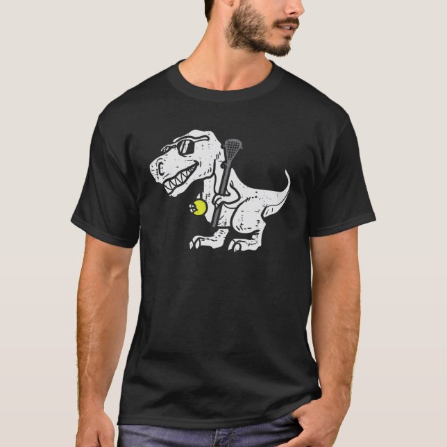 Trex Dinosaur Lacrosse Funny Lax Player Goalie Kid T-Shirt (Front)