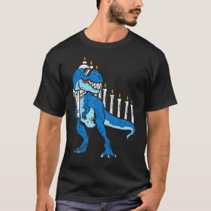 Trex Dinosaur Menorah Hanukkah Chanukah Jewish Boy T-Shirt