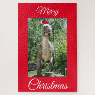 TREX Dinosaur wearing a Santa Claus Hat Jigsaw Puzzle