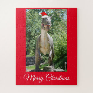 Trex Dinosaur wearing a Santa Claus hat Jigsaw Puzzle