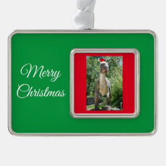 TREX Dinosaur wearing a Santa Claus Hat Silver Plated Framed Ornament