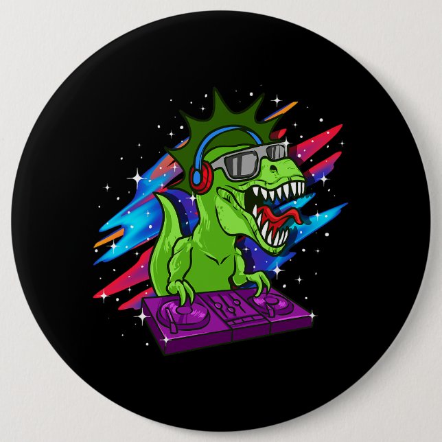TRex DJ Dinosaur Party Club Disc Jockey EDM Music  6 Cm Round Badge (Front)