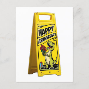TRex holding red flowers happy anniversary Postcard