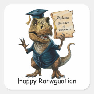 Trex in cap and gown holding diploma square sticker
