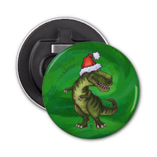 TRex in Santa Hat on Green Bottle Opener