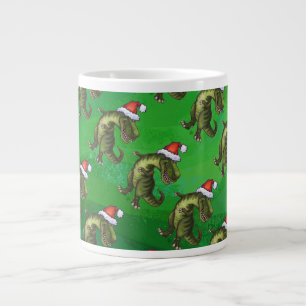 TRex in Santa Hat on Green Large Coffee Mug
