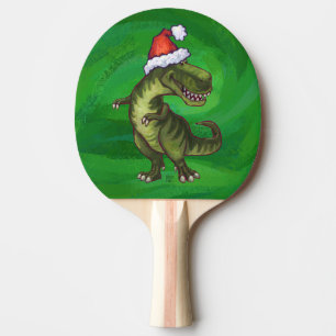 TRex in Santa Hat on Green Ping Pong Paddle