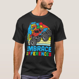 Trex Monster Truck Embrace Differences Autism Awar T-Shirt