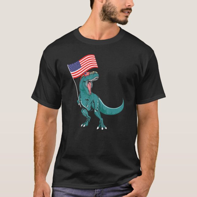 Trex Popsicle Usa Flag  4th Of July Dinosaur T-Shirt (Front)