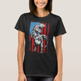 Trex Popsicle USA Flag Funny 4th Of July Dinosaur  T-Shirt
