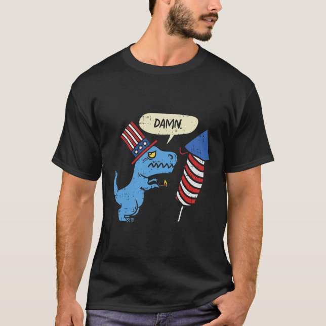 Trex Short Hands Firecracker Funny Firework 4th Of T-Shirt (Front)