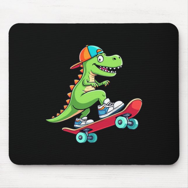 Trex Skateboarder Dino Dinosaur Skating Skateboard Mouse Mat (Front)