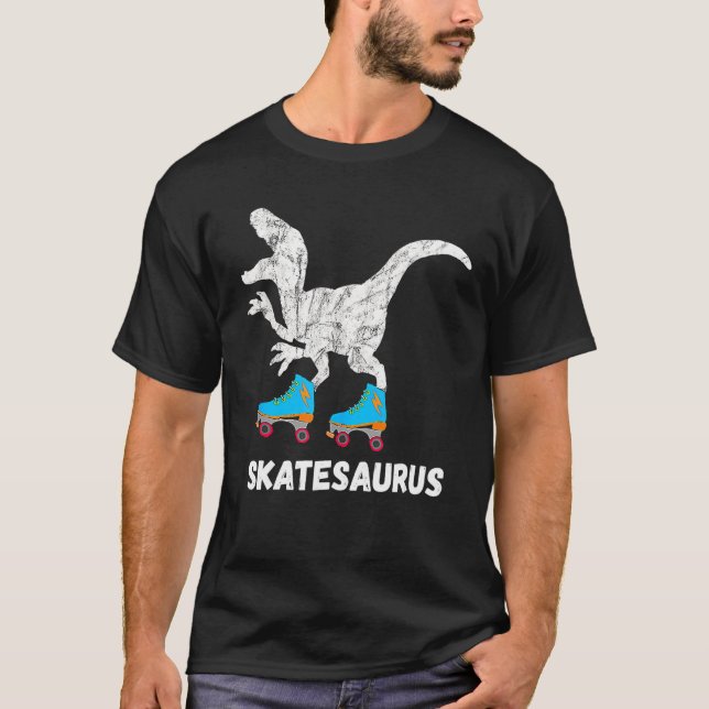 Trex Skating Kate Dinosaurs Skatesaurus Roller T-Shirt (Front)