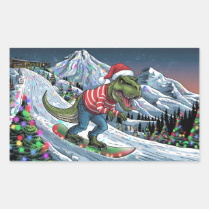 TRex snowboard on mountain psychedelic colours Rectangular Sticker