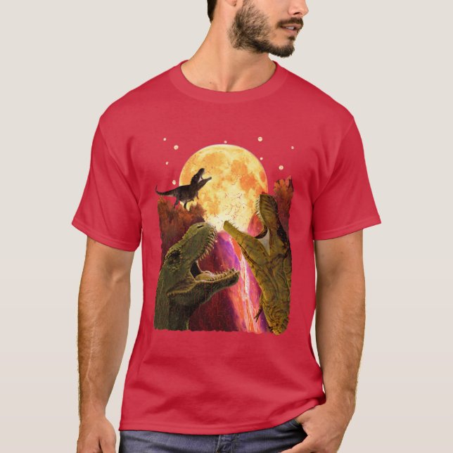 TRex Three Dinosaurs Howling At Moon Like Three Wo T-Shirt (Front)