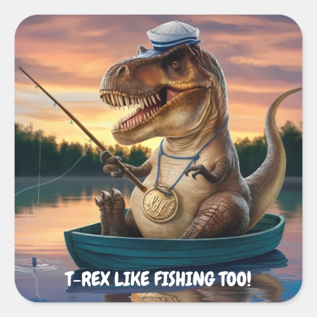 Trex wearing sailing cap and fishing square sticker (Front)