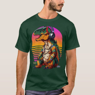 Trex with headphones retro art4 T-Shirt