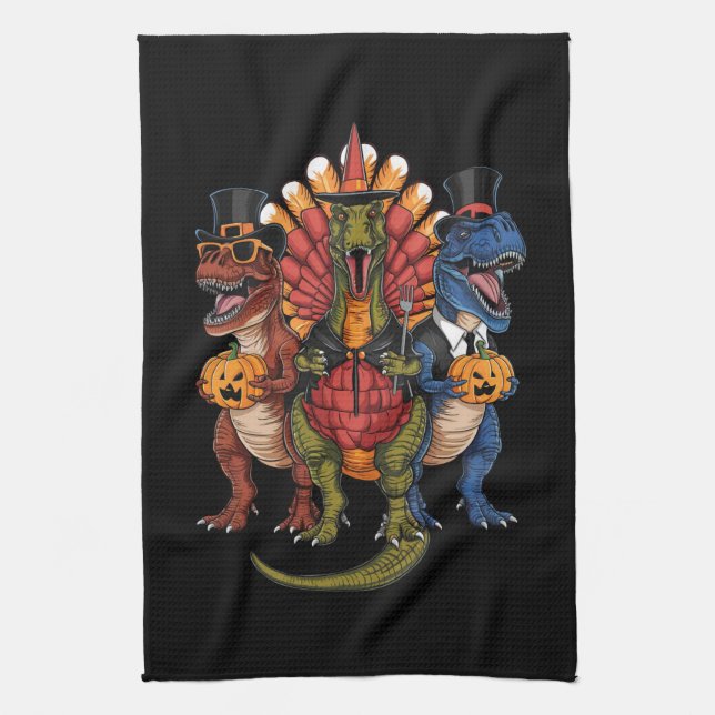 TRexgiving T-Rex Happy Thanksgiving Dinosaurs  Tea Towel (Vertical)