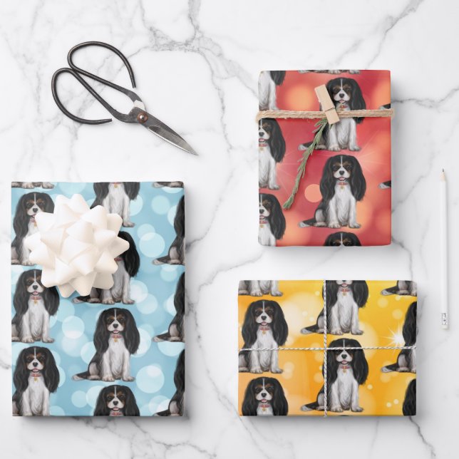 Tri Cavalier King Charles Spaniel  Wrapping Paper Sheet (Front)