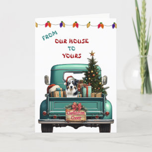 Tri Color Australian Shepherd Truck Christmas Card