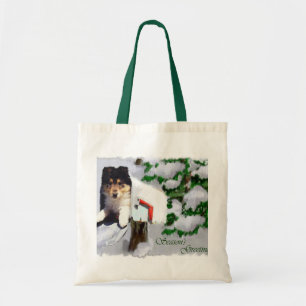 Tri-Color Collie Puppy Christmas Gifts Tote Bag
