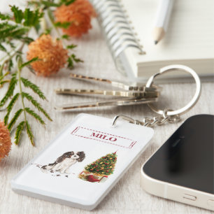 Tri-Color King Charles Spaniel Funny Christmas Dog Key Ring