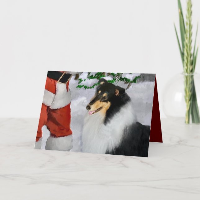 Tri-Color Rough Collie Christmas Gifts Holiday Card (Front)