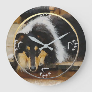 Tri Color Rough Collie Gifts Large Clock