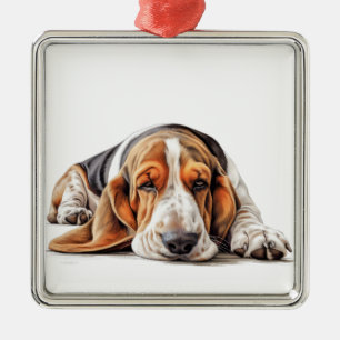 TRI COLOR WATERCOLOR BASSET HOUND DOG METAL TREE DECORATION