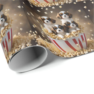 Tri Colored Cavalier Spaniel Puppies, Wrapping Paper
