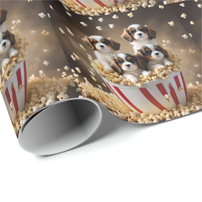 Tri Colored Cavalier Spaniel Puppies, Wrapping Paper (Roll Corner)